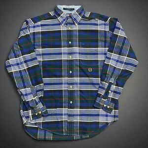 Tommy Hilfiger Vintage Y2K Plaid Blue Green Button Down Shirt Men's Size Medium